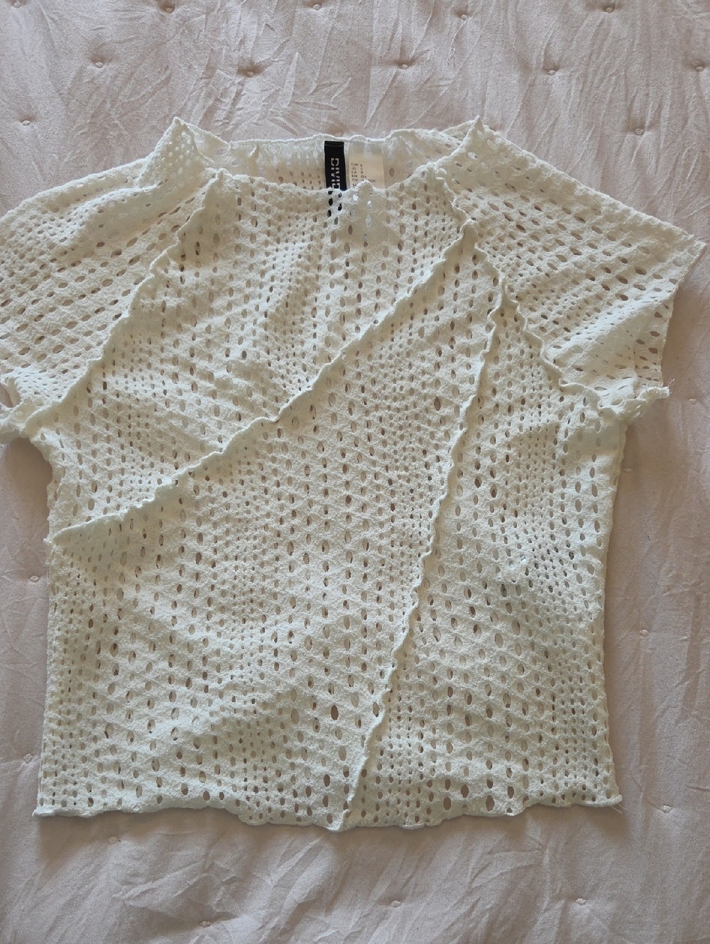 Divided Cream Open-Knit Short Sleeve Tee
